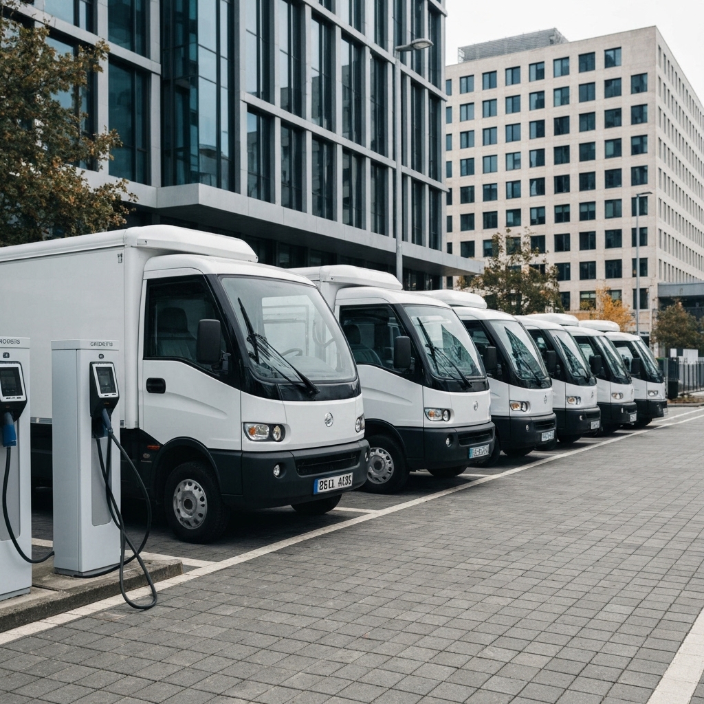 Fleet of commercial vehicles with GPS tracking technology and management dashboard